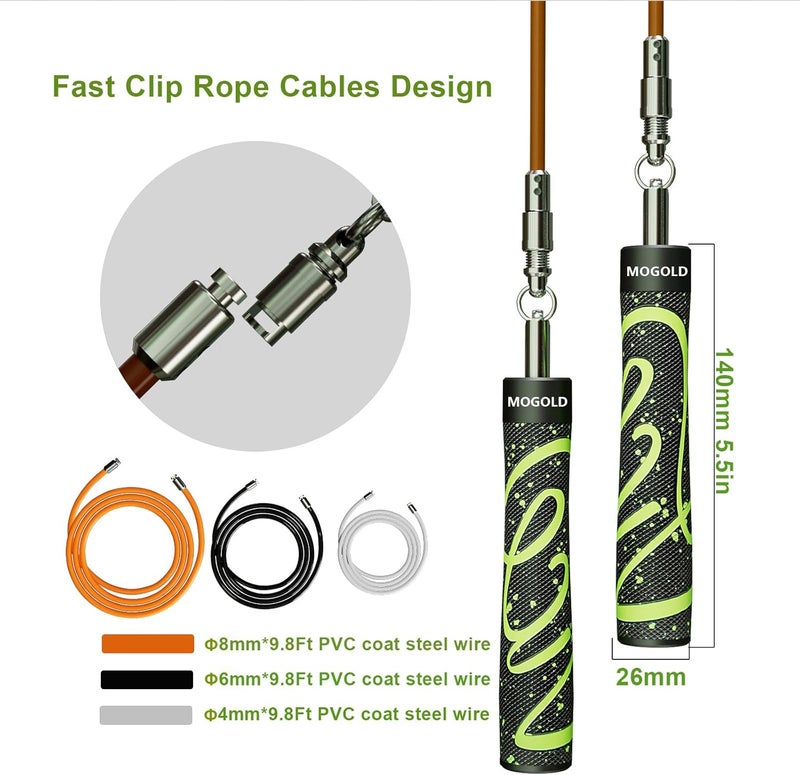 MOGOLD Weighted Jump Rope for Men Women -Interchangeable 1/5lb 1/4lb 1/2lb Heavy jump ropes - 360 Degree Spin - Length Adjustable,Ergonomics Leather Grip Skipping Rope for Fitness Weight Loss & More - Image 3
